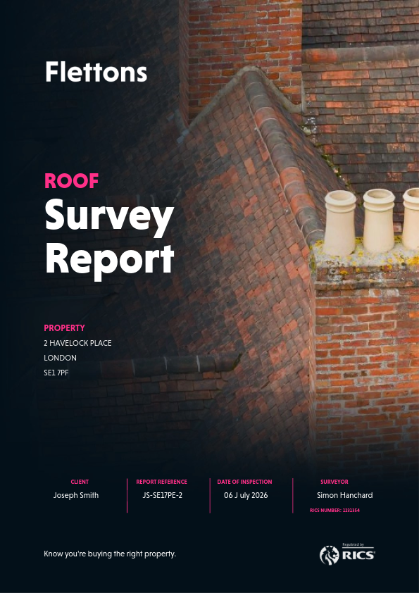 Roof survey report cover for 2 Havelock Place, London SE1 7PF